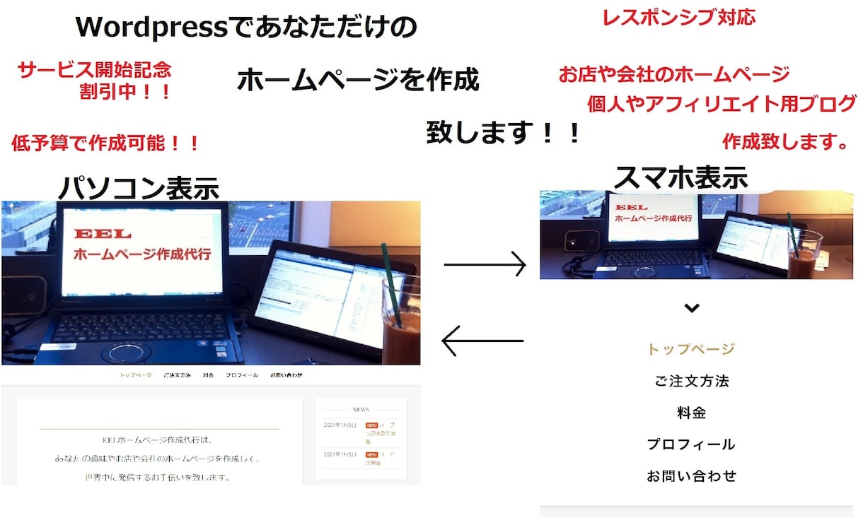 ワードプレスでホームページ又はブログを作成します 貴方のお店や会社や個人のホームページをお安くお作りします。 イメージ1