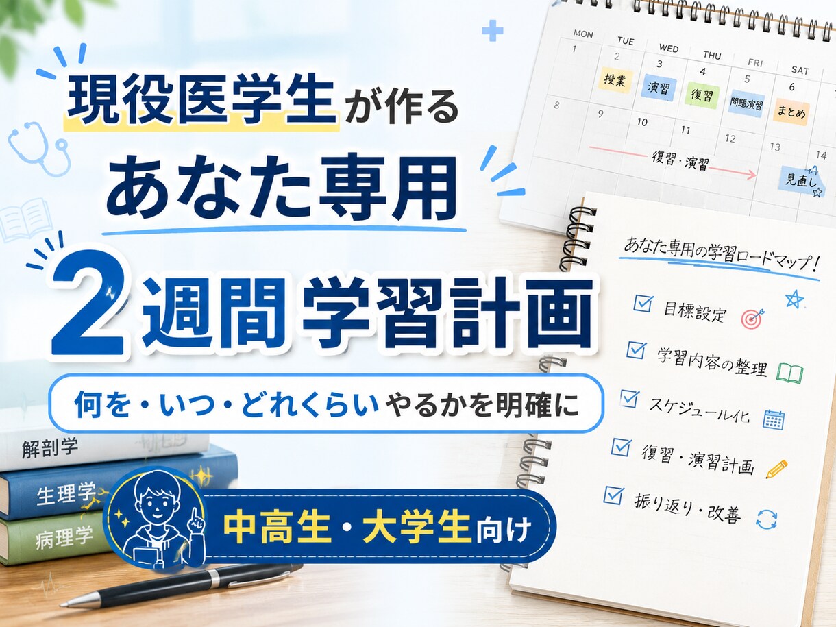 現役医学生があなた専用の学習計画を作ります 目標と生活に合わせた実行できる勉強計画を作成 イメージ1