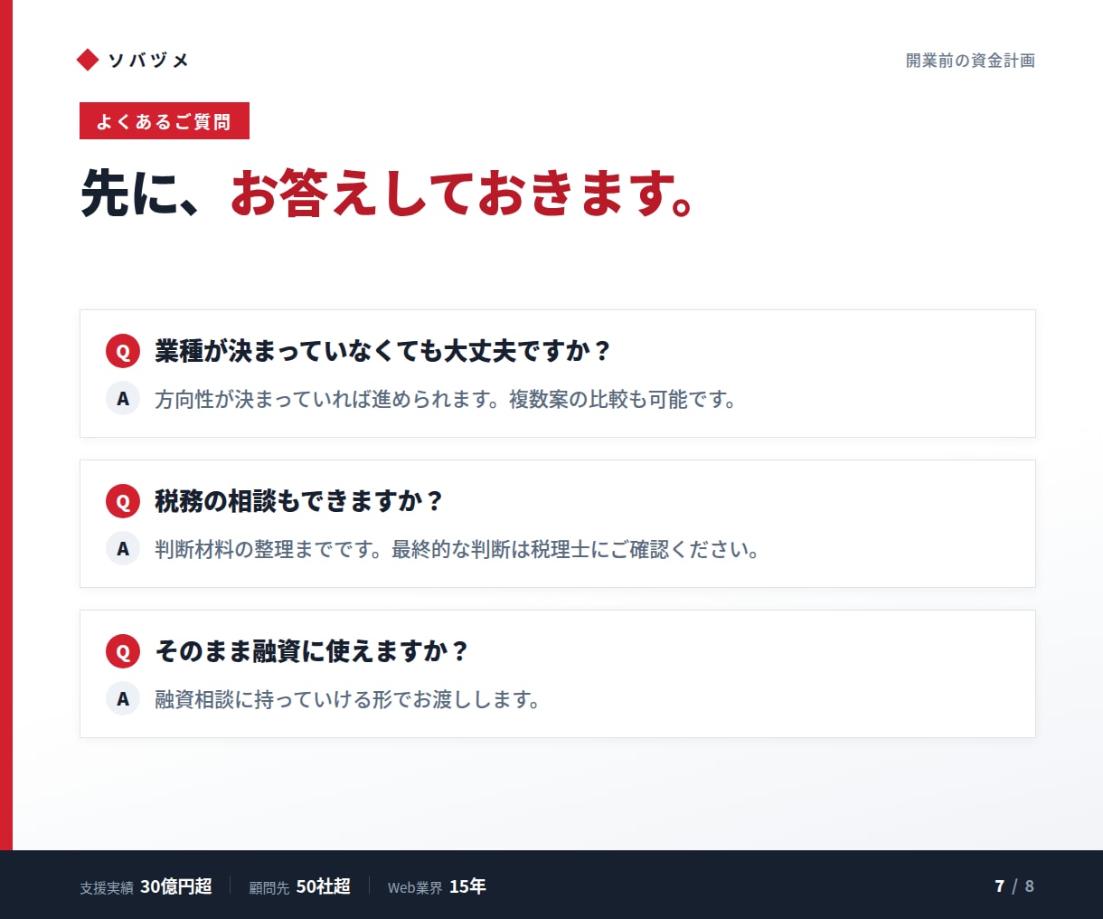 開業前のお金の計画を一緒に組み立てます いくら必要か、どこから借りるかが1時間で決まる イメージ7