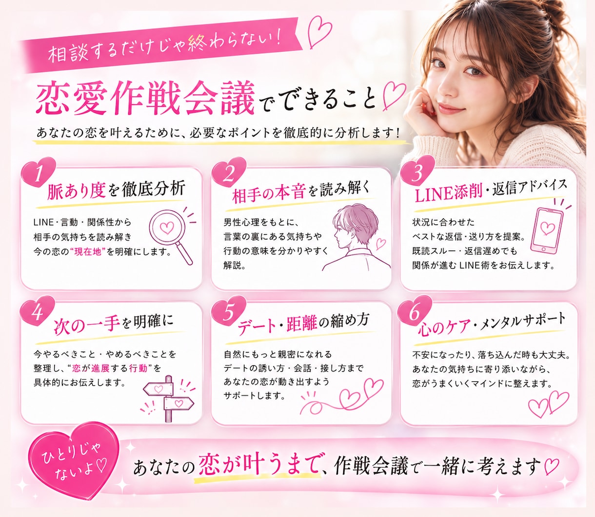 好きな人を振り向かせる恋愛作戦会議します 好きな人と高確率で両想い♡LINE・脈あり・次の一手を分析 イメージ5