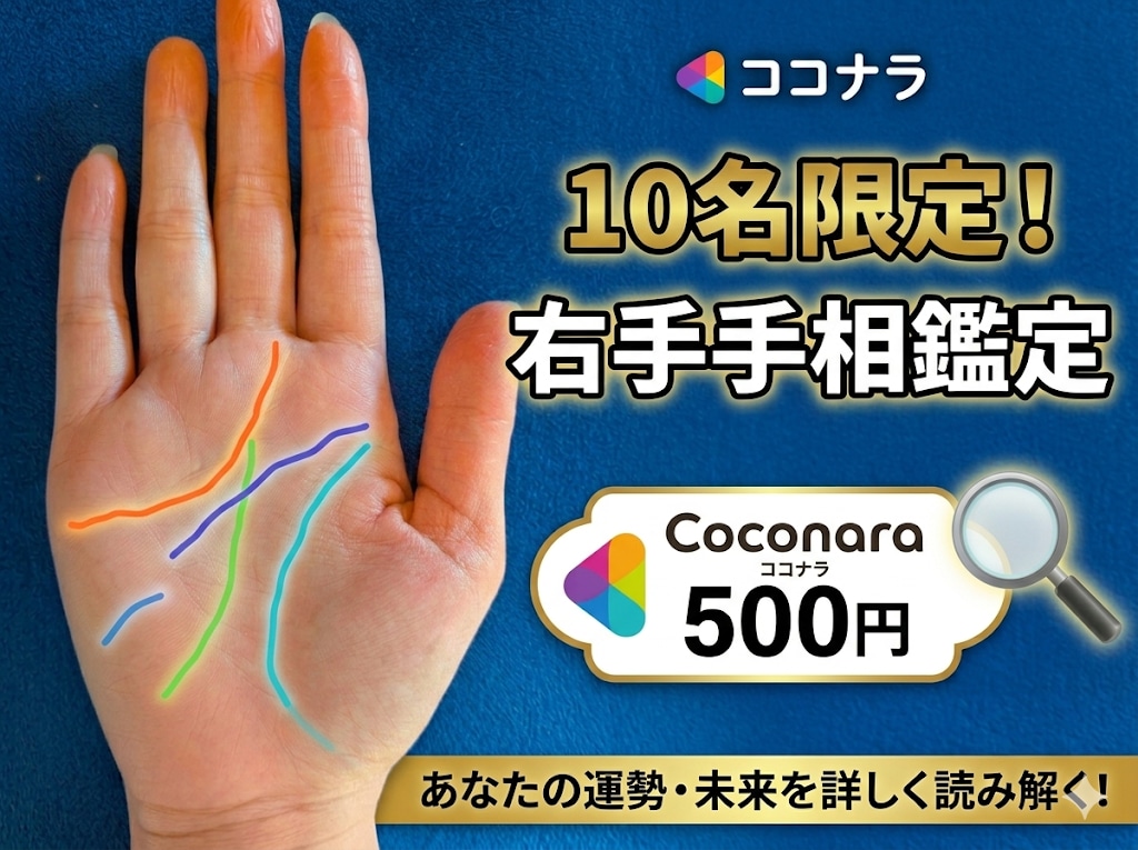 限定10名様片手500円でおためし！手相鑑定観ます 【評価をくださる方限定10名】右手の手相モニター鑑定します イメージ2