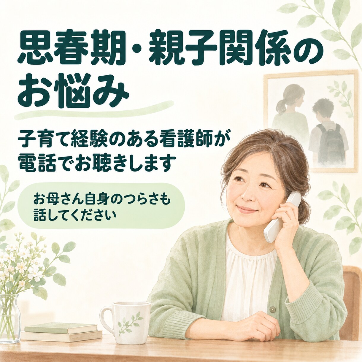 思春期の子を持つ親のお悩みを聴きます 看護師・子育て経験者が否定せず心に寄り添います イメージ1