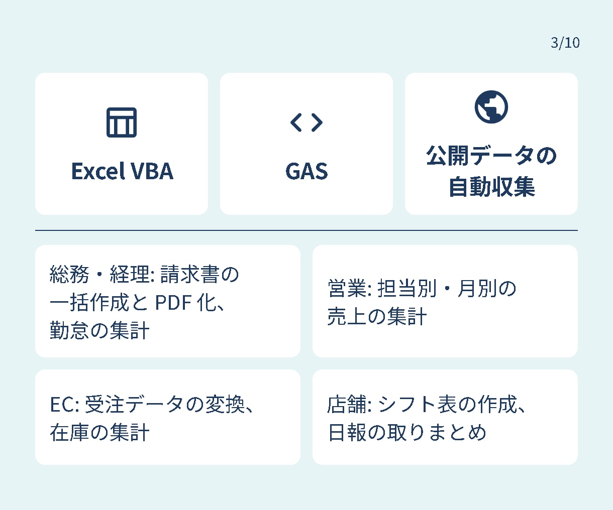 エクセル・スプレッドシートの手作業自動化します 【IT企業法人対応】VBA／GAS｜集計・帳票・メール送信｜ イメージ3