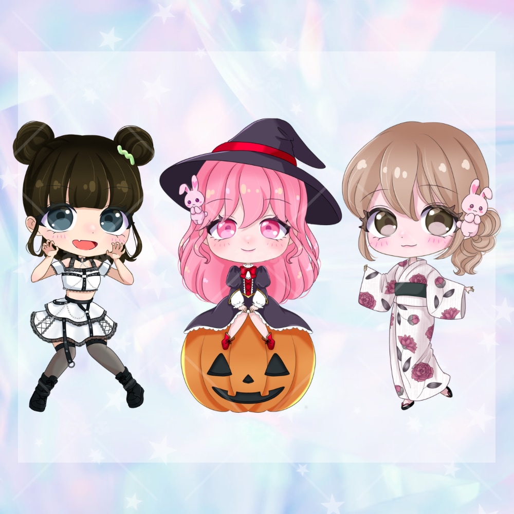 配信・推し活向け♡商用可SDミニキャラ描きます キラきゅん塗りでこだわり衣装や本人様寄せ可◎丁寧に描きます イメージ5