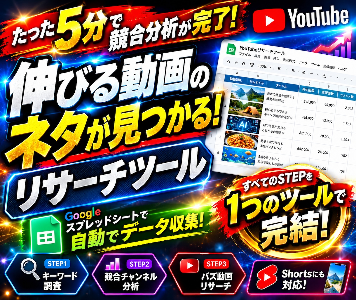 最強YouTubeリサーチツールを販売します 【解説動画付き】5分で完了！最強YouTubeリサーチツール イメージ1