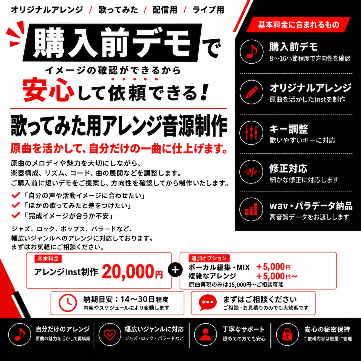 購入前デモあり！自分だけのカラオケを作ります 歌ってみた用アレンジ音源を制作します イメージ1