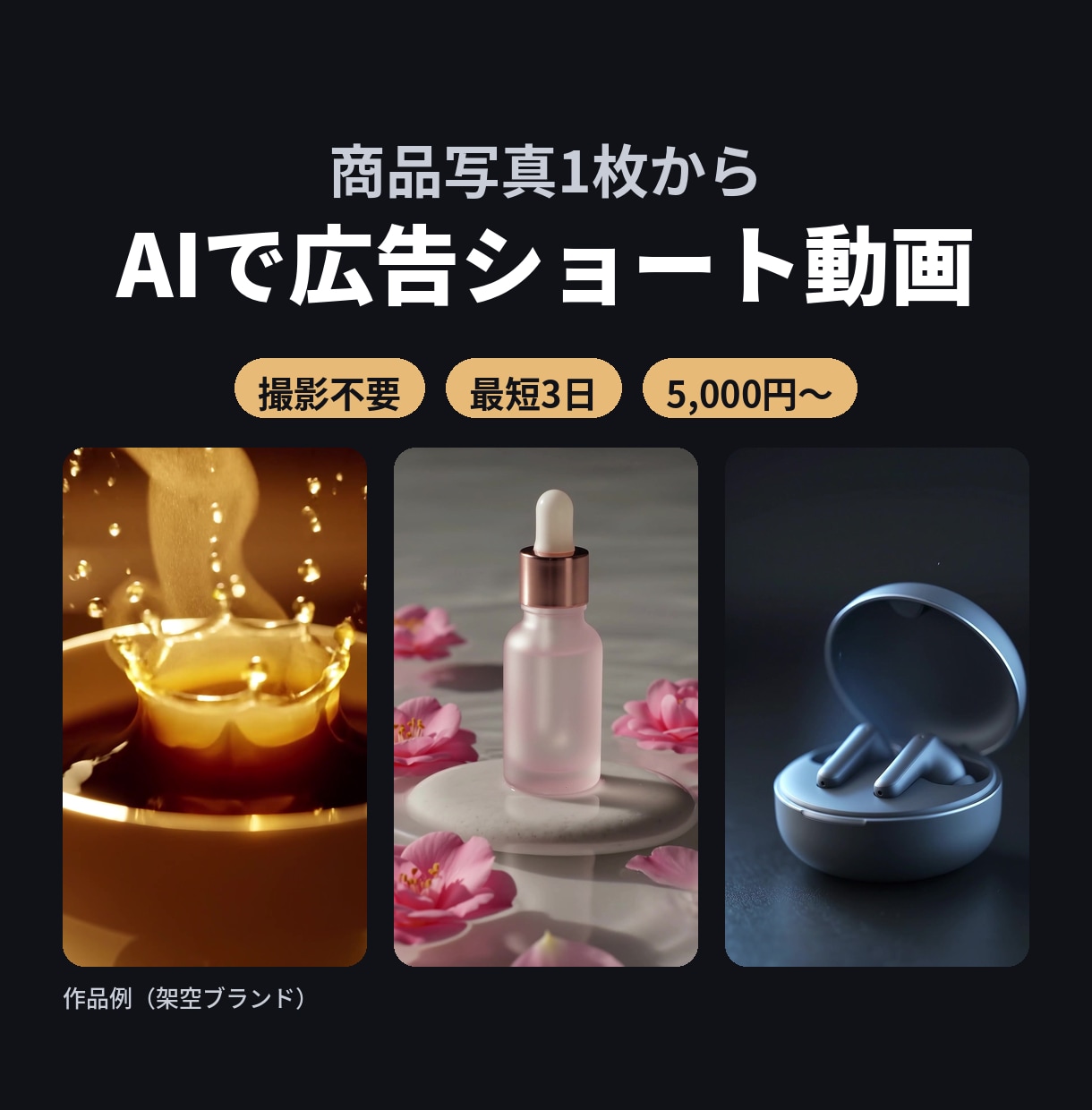 商品写真1枚から、AIで広告ショート動画を作ります AIで作る、人が仕上げる。撮影不要の広告ショート動画 イメージ1