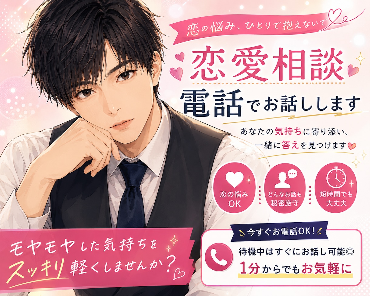 ただ話したいときも悩み相談も、優しく寄り添います 恋愛相談ならお任せください、スッキリするまで寄り添います！ イメージ1