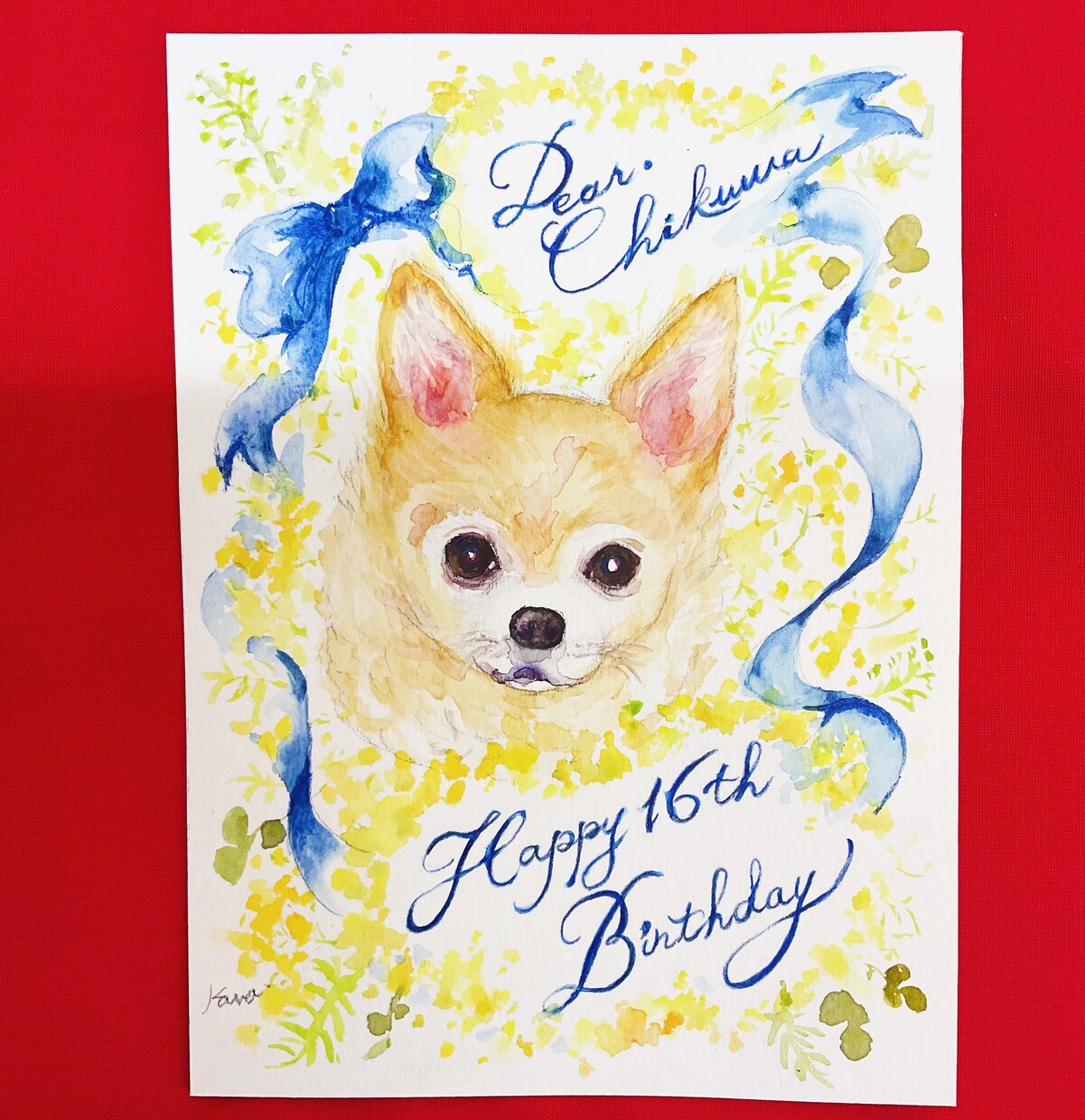 送料込み！手描き水彩原画を2Lサイズで届けます 家族の記念日や大切な方へのプレゼント、ペットとの思い出に！ イメージ7