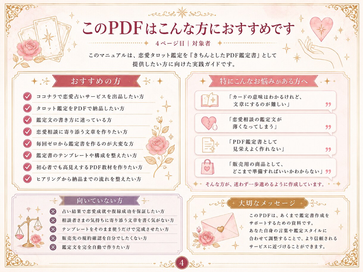 恋愛タロット鑑定書PDFの作り方をお届けします 初心者でも迷わない！テンプレ付き鑑定書PDF出品ガイド イメージ5