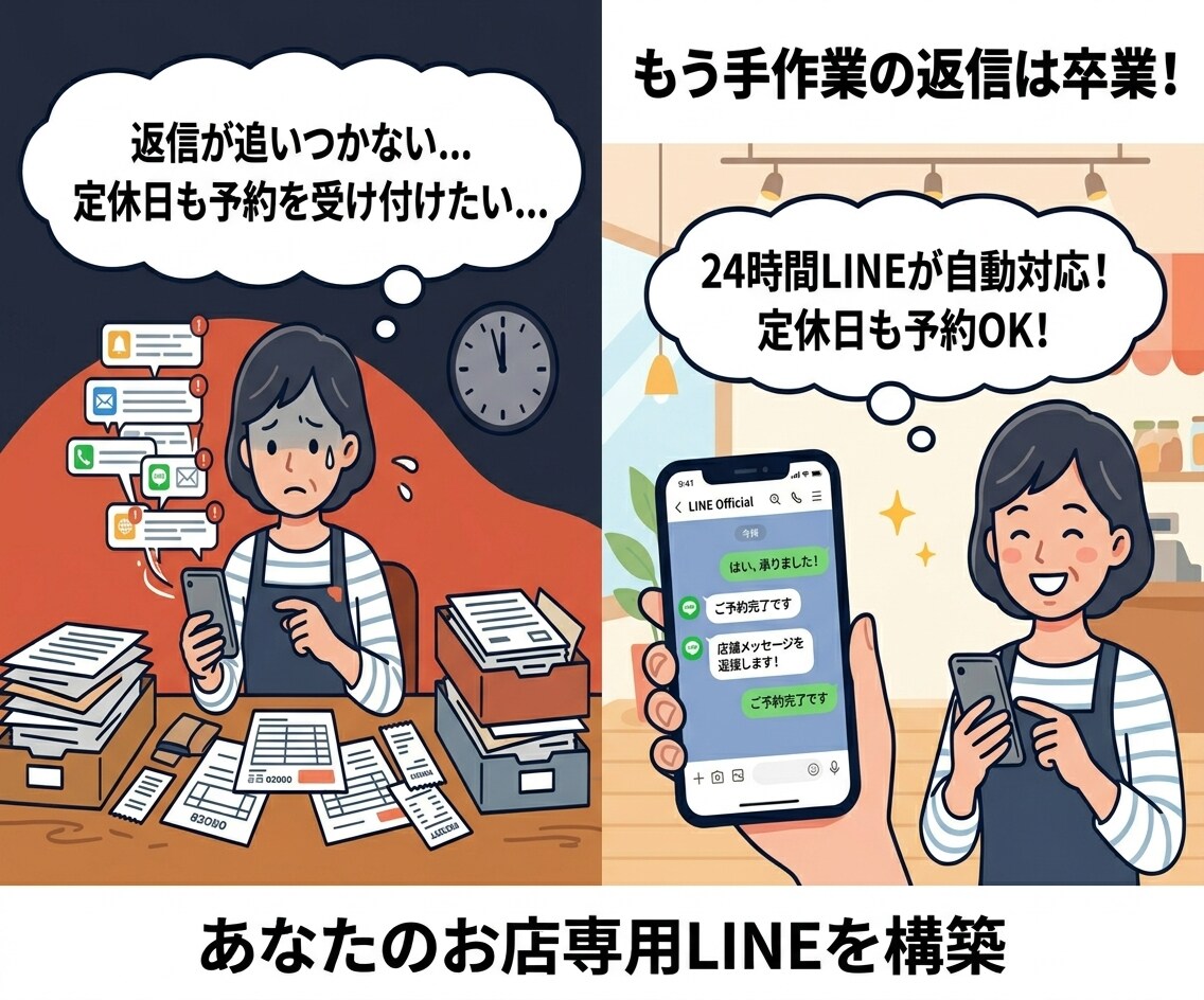丸投げ可！24時間働くお店の専用LINE構築します 手作業での返信は卒業！LINEでお店の予約や問合せを自動化 イメージ1