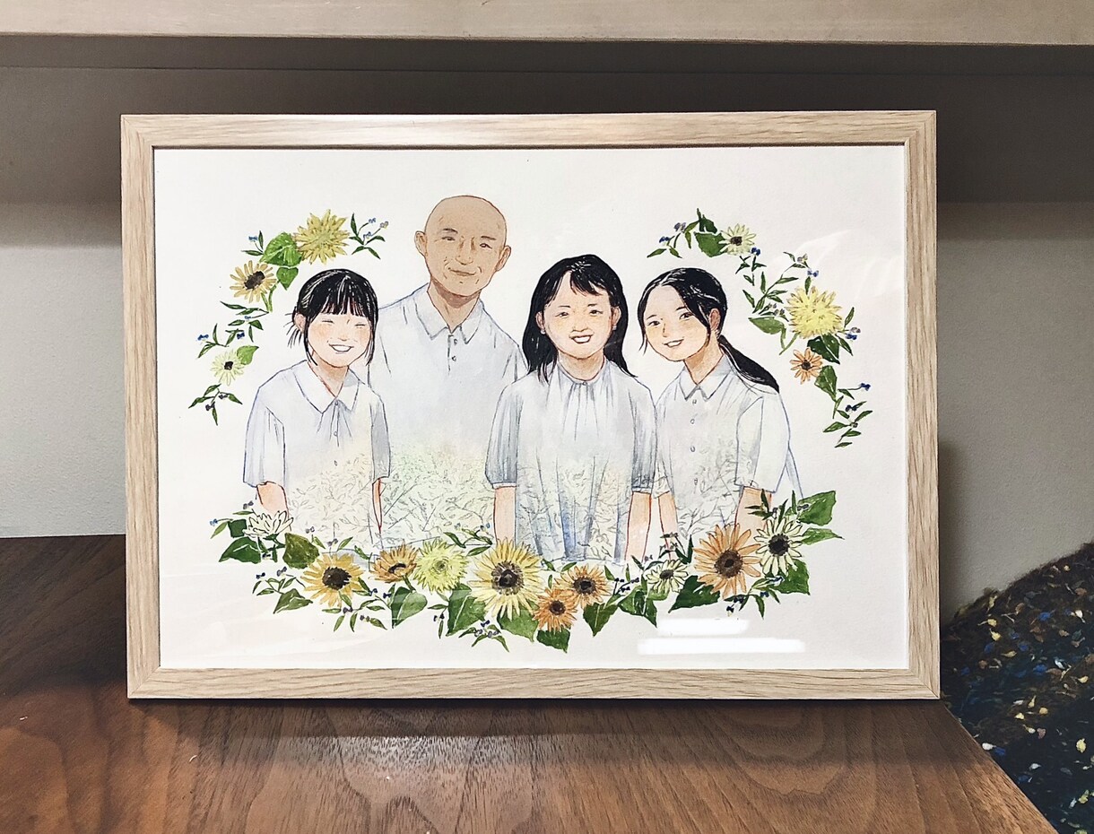 家族・ウェルカムボードに！水彩画似顔絵お描きします 【額装込み】お写真からリアルな水彩画の似顔絵をお描きします！ イメージ1