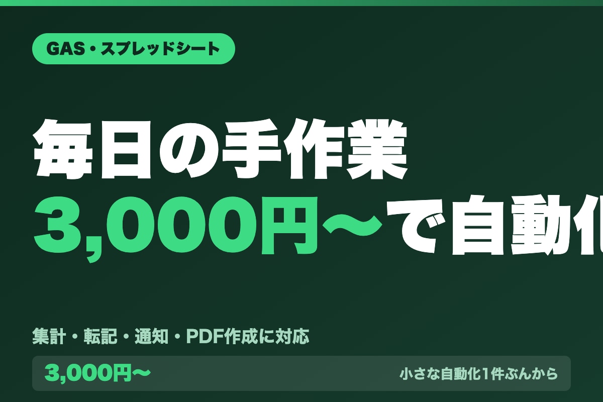 スプレッドシート業務をGASで自動化します 毎日のコピペ・集計・転記を、仕組みに変えます イメージ1