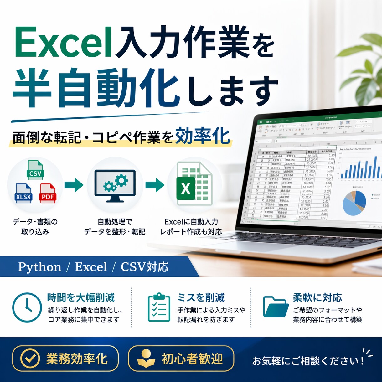 面倒なデータ入力を半自動化します 繰り返しの入力作業をラクにします イメージ1