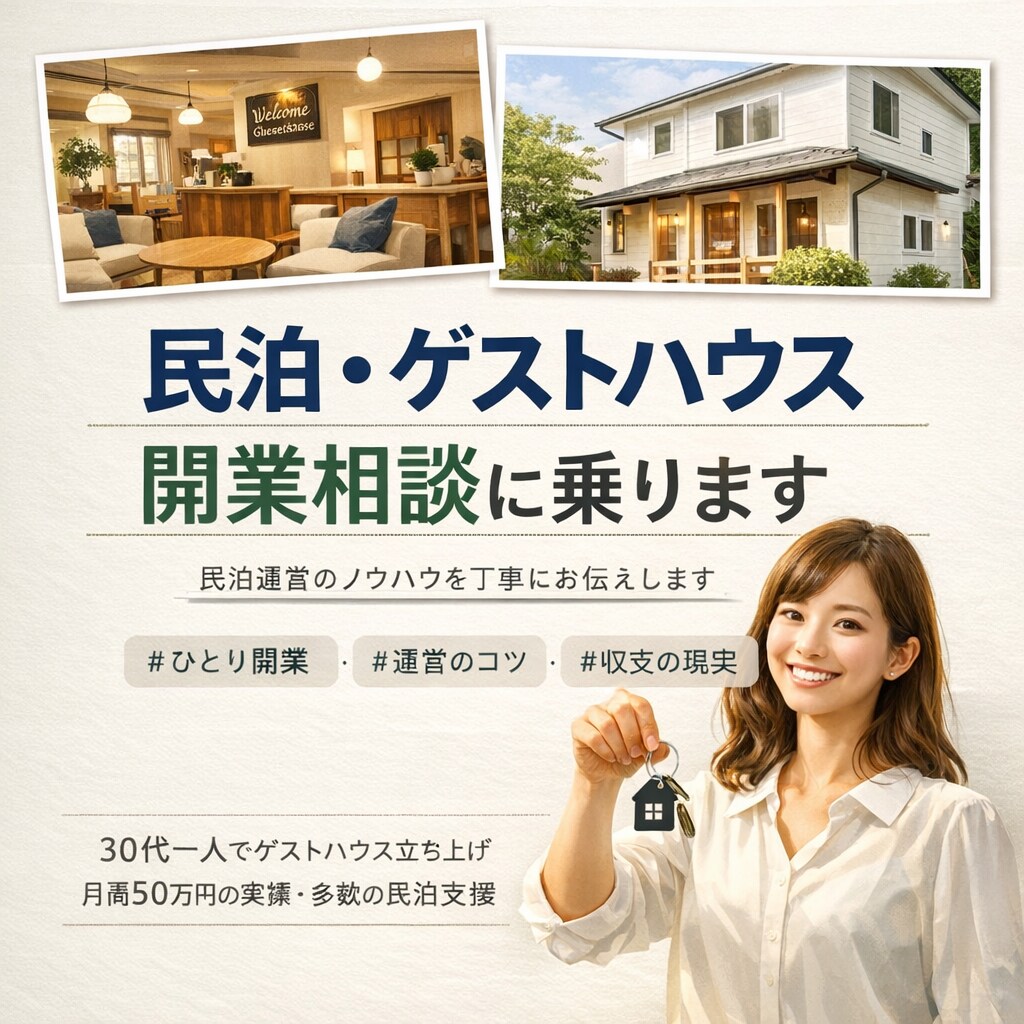 民泊・ゲストハウス開業の相談に乗ります 個人でゼロから民泊を始めたい方、実体験から丁寧に イメージ1