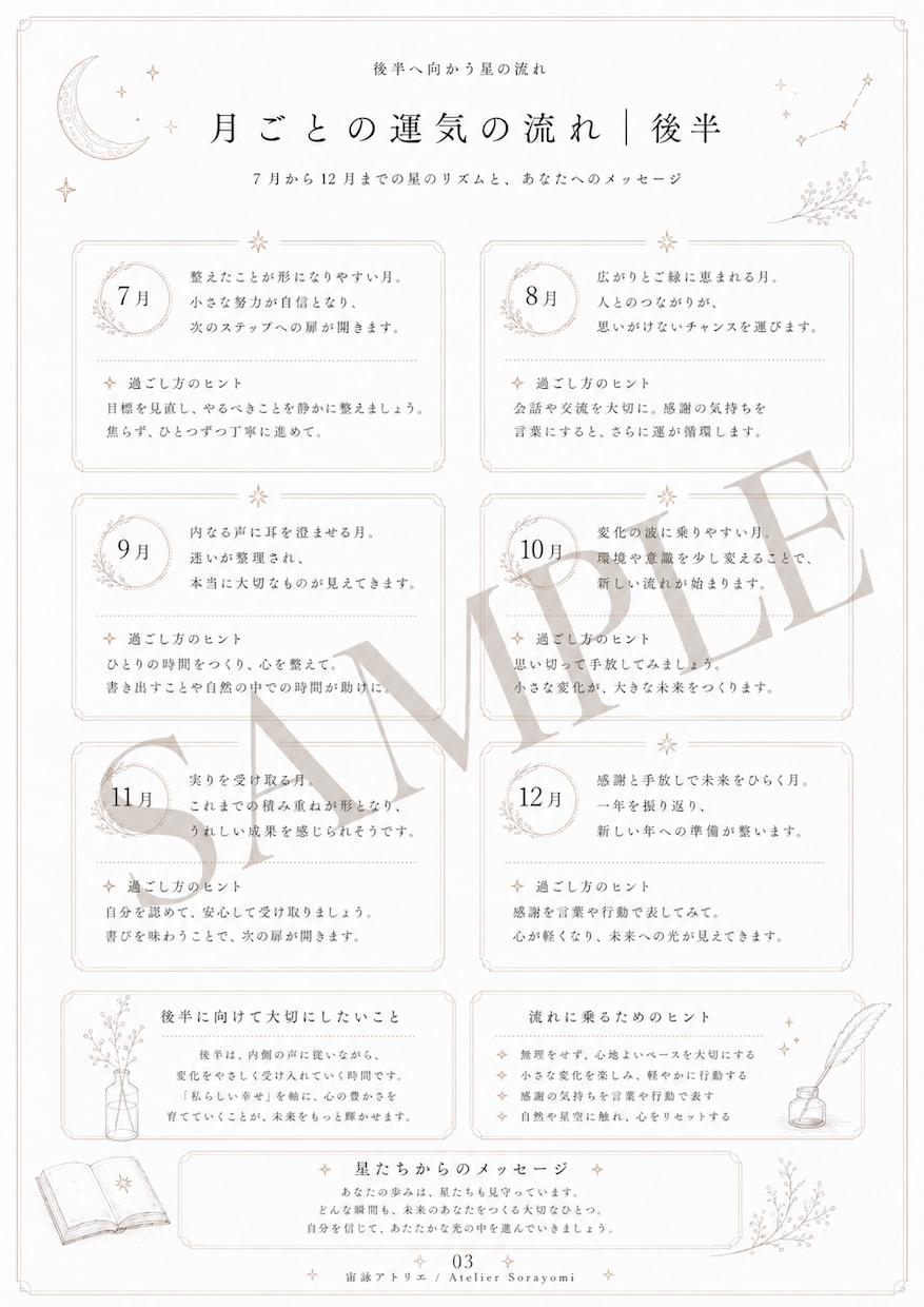 星詠み鑑定 Light｜1年の流れを読み解きます 四占術で運勢を総合的に深く鑑定し、鑑定書で詳しく丁寧に解説 イメージ4
