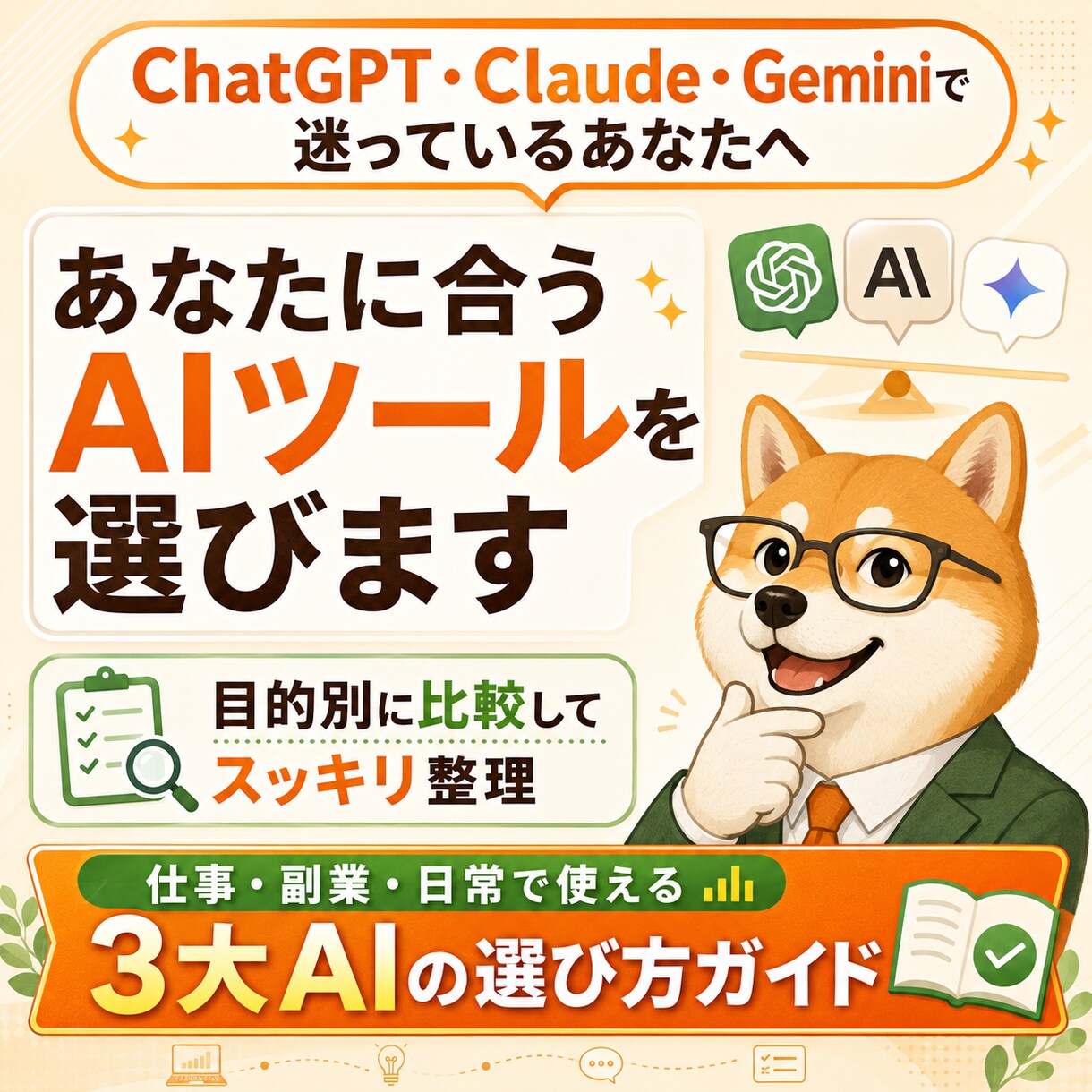 あなたに合うAIツールを選びます ChatGPT・Claude・Geminiを目的別に比較 イメージ1