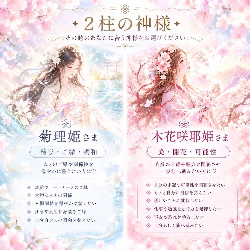 神様をテーマにした7日間の遠隔ヒーリングします 菊理姫さまと木花咲耶姫さま♡7日間の癒し時間♡ イメージ2