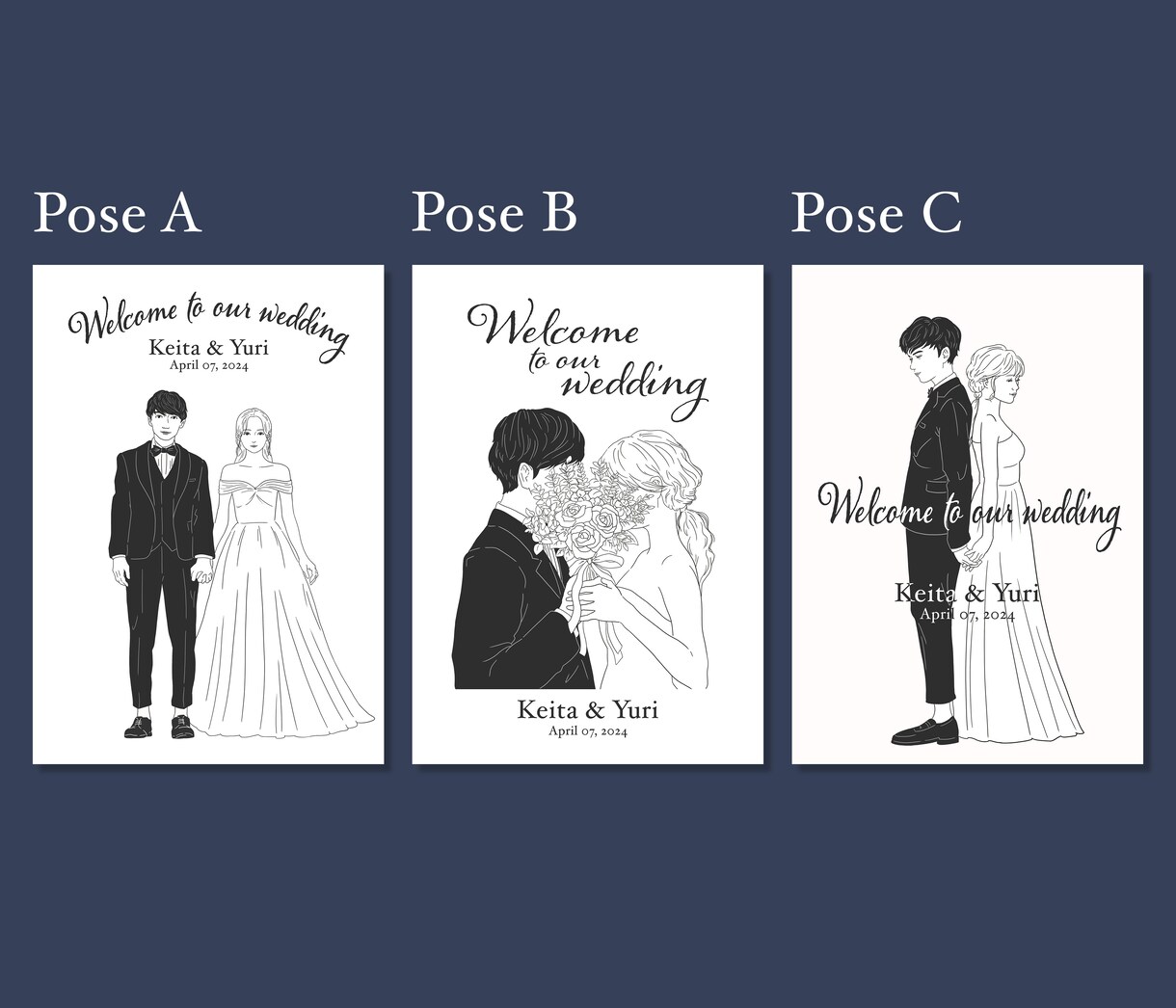 レトロモダンなウェディングイラスト作成します 上品でおしゃれな似顔絵イラストで素敵な結婚式のアイテムを✳︎ イメージ2