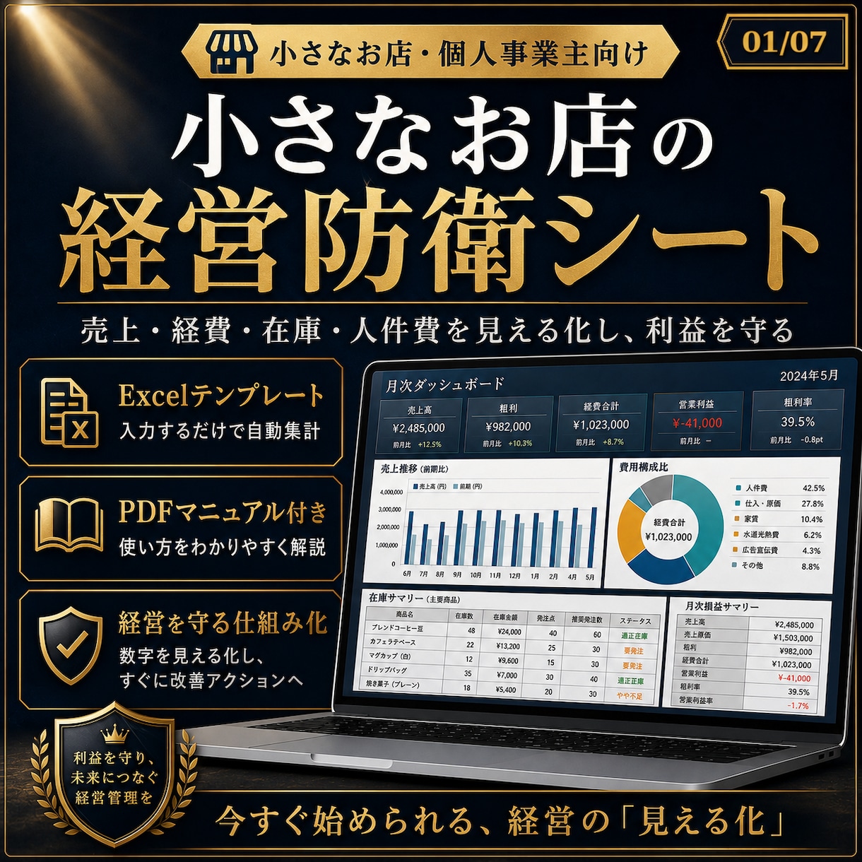 小さなお店向け経営防衛シートを提供します 売上・経費・在庫・人件費をまとめて見える化 イメージ1