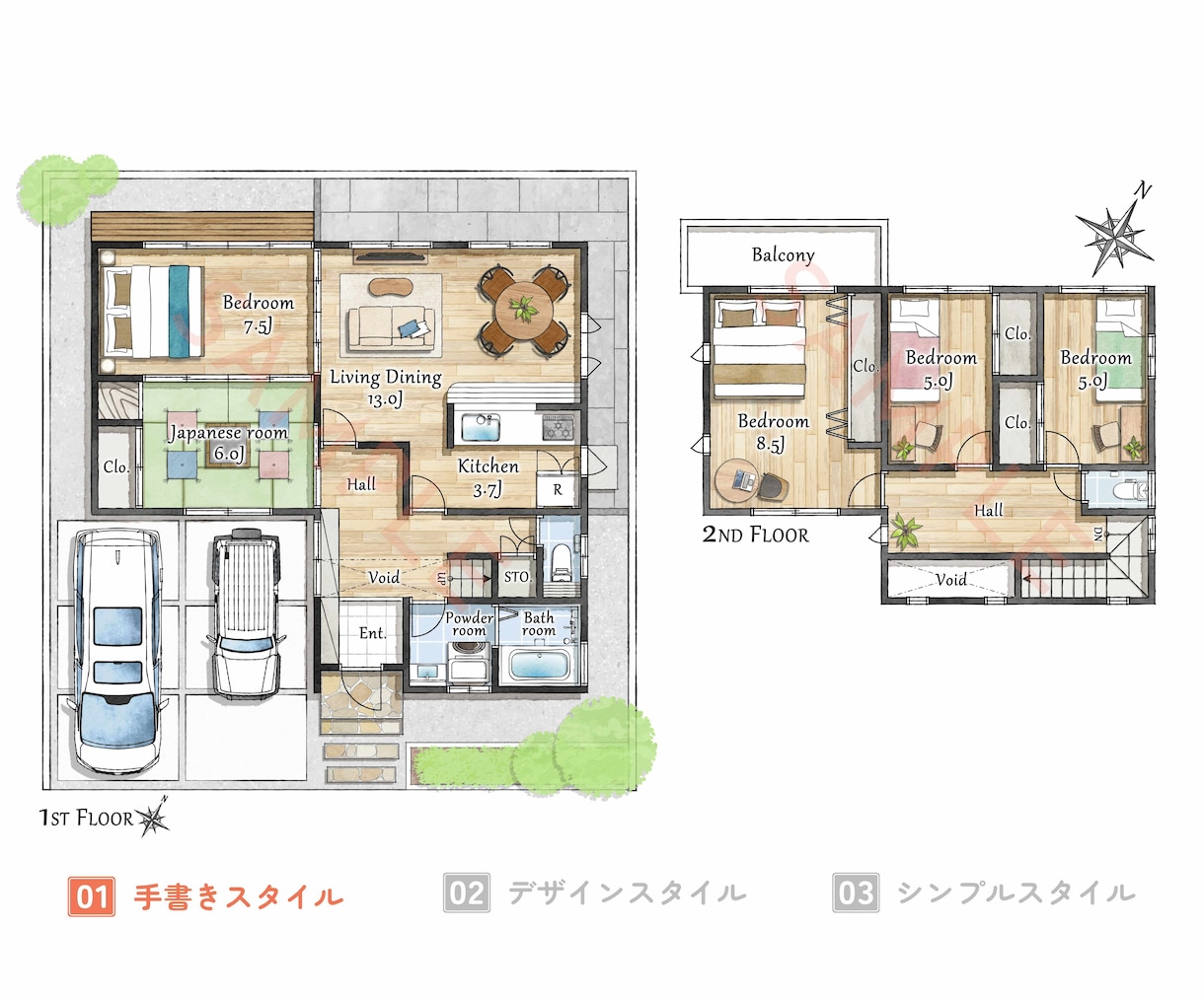 その間取り図、民泊・不動産広告用に一味変えます お好みのスタイルから家具付きの温かみある間取り図作ります イメージ4