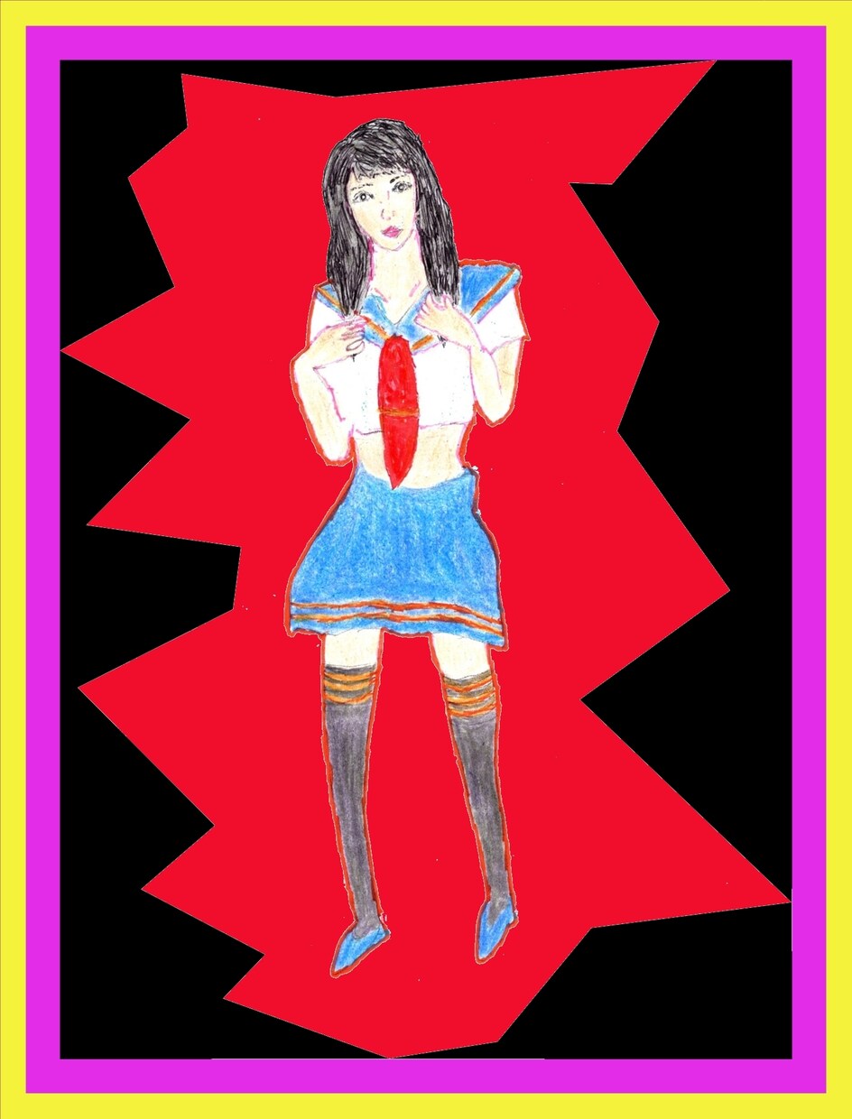 手描きデッサン後画像シフト・マーカーで着色します 優しいカラフルな女性像　色彩と乙女 イメージ3