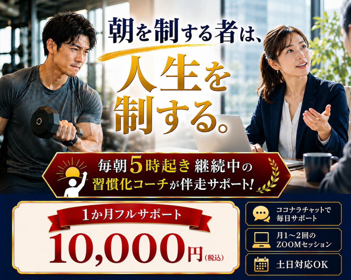 朝活専門｜人生激変の覚悟必須｜朝活が習慣化します 1カ月間、個別面談と毎日連絡で朝活定着化にむけたフルサポート イメージ1