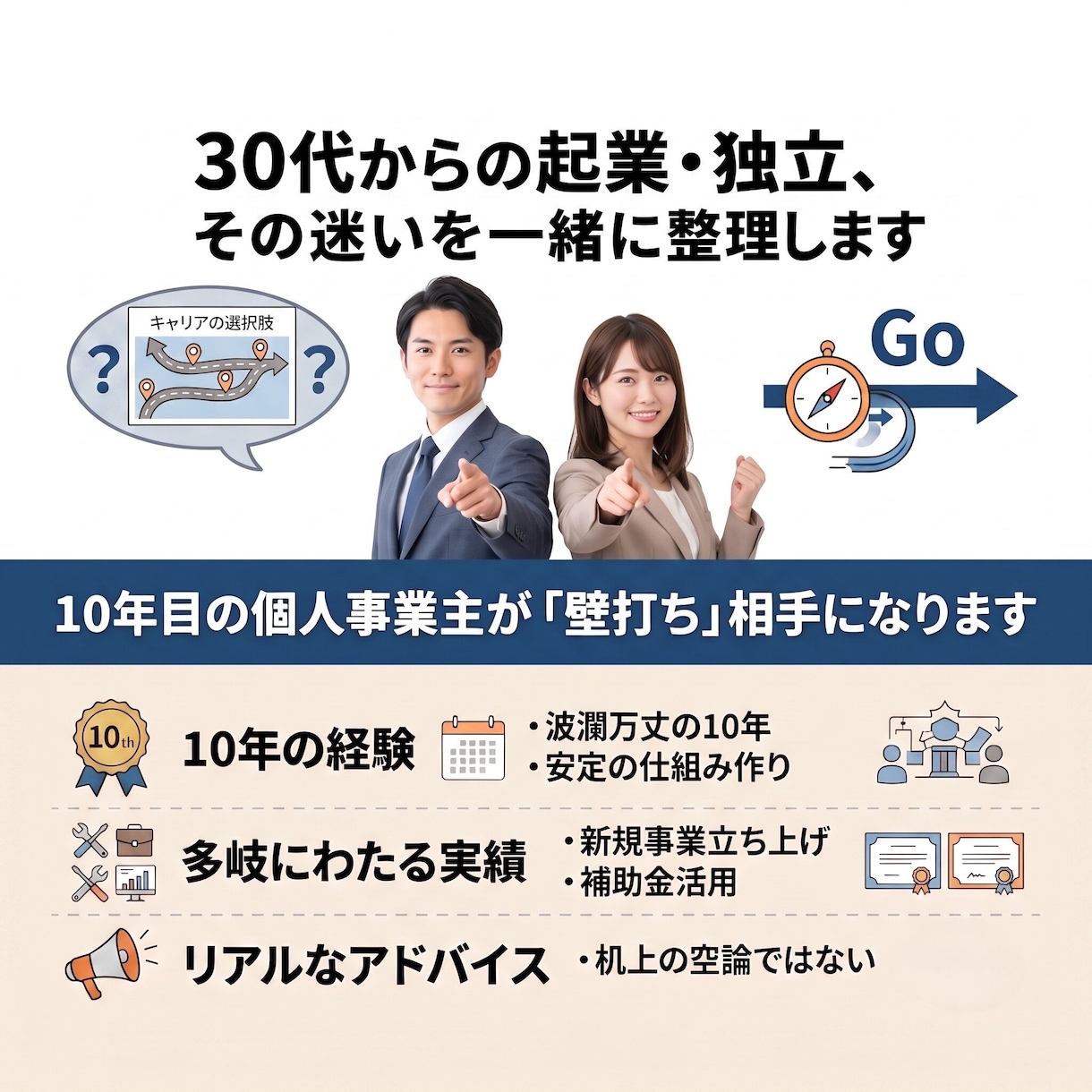 30代からの独立・起業、迷いを一緒に整理します 副業か独立か。10年目の個人事業主が壁打ちします イメージ1