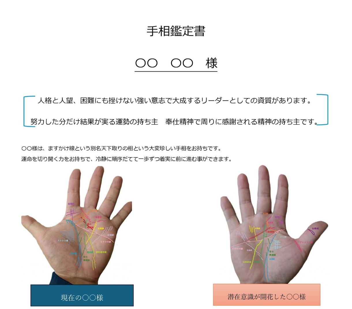 詳細鑑定　手相であなたの【本来の魅力】を鑑定します 4000～8000文字で詳細にお伝えします イメージ4