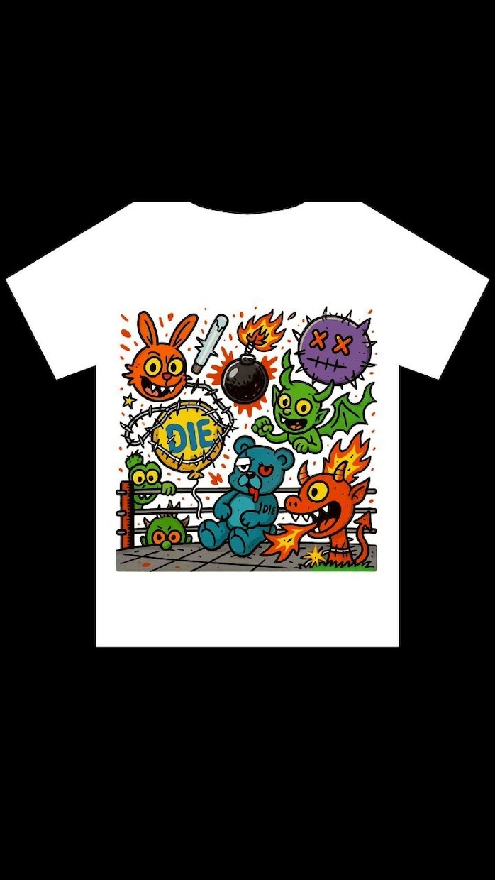 サブカル×ポップなTシャツイラスト制作します ゆるキャラ×バイオレンス。クセのあるポップ系Tシャツに！ イメージ2