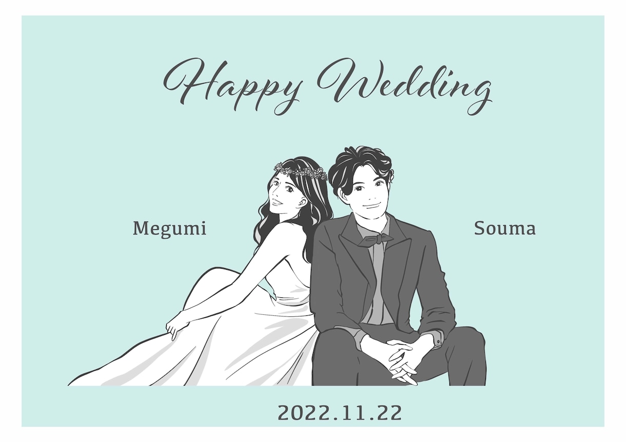 シンプルシックな似顔絵ウェルカムボード描きます 結婚式でのご利用やプレゼントに！インテリアにもなるイラストを イメージ7