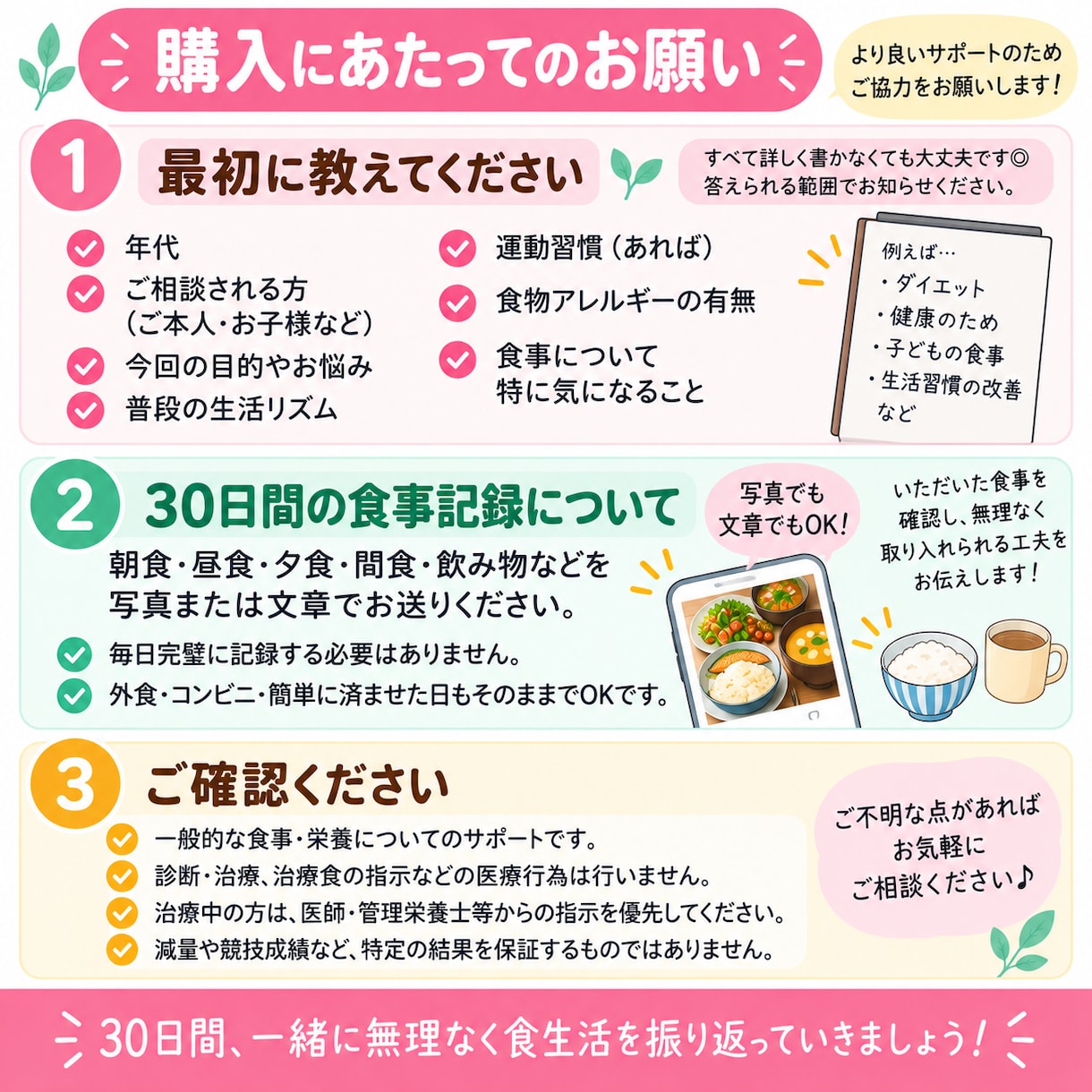 現役栄養士が30日間食事・栄養指導します 7日間では足りない方へ♪食生活の習慣づくりまでサポート イメージ2