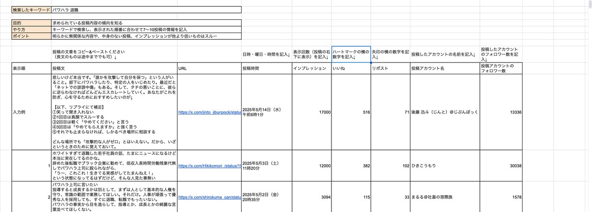 X運用で役立つ、リサーチ・分析シートを販売します 20社以上サポートした現場で愛用しているシートをお渡し！ イメージ3