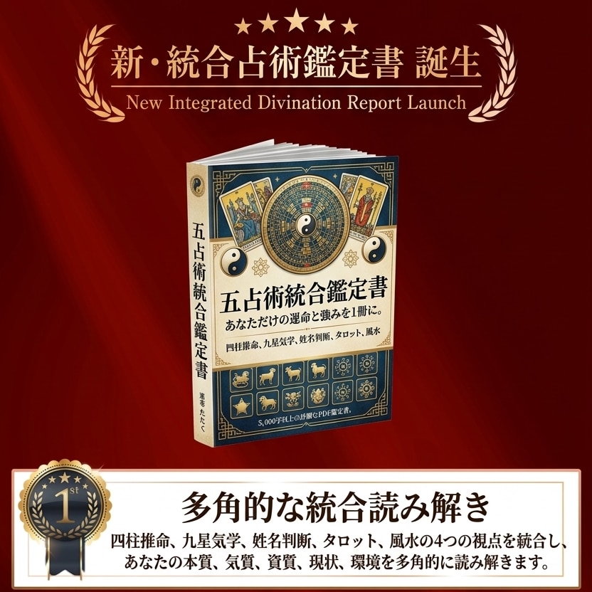 ５つの占術統合であなたの本質を鑑定書にまとめます 四柱推命×姓名判断×タロット×九星気学×風水の統合鑑定書 イメージ1