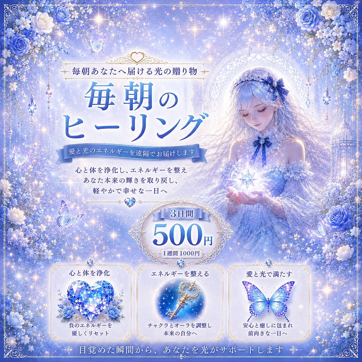 朝一番に【浄化】【愛と光】を３日間お送り致します 貴方の弱った場所を探してヒーリングも同時にいたします。 イメージ2