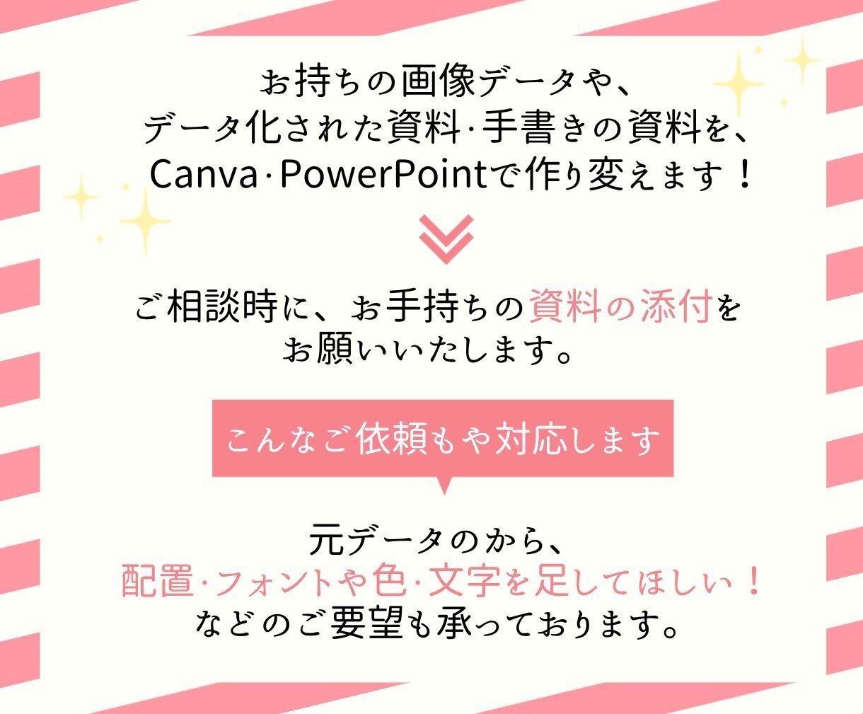 PDFや画像データをキャンバ/パワポへ作り変えます 伝わる資料は見た目が9割！既存資料データを新たに作り変えます イメージ3