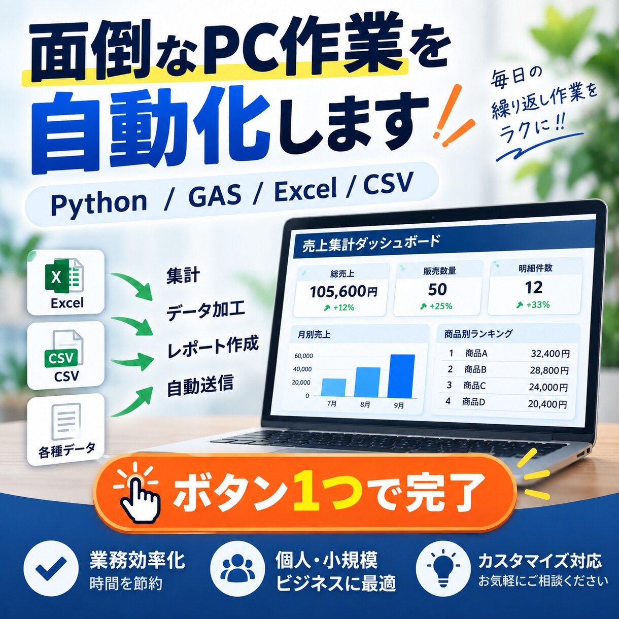 面倒なPC作業をPython・GASで自動化します Excel・CSV・ファイル整理・転記・集計を「ボタン1つ」 イメージ10