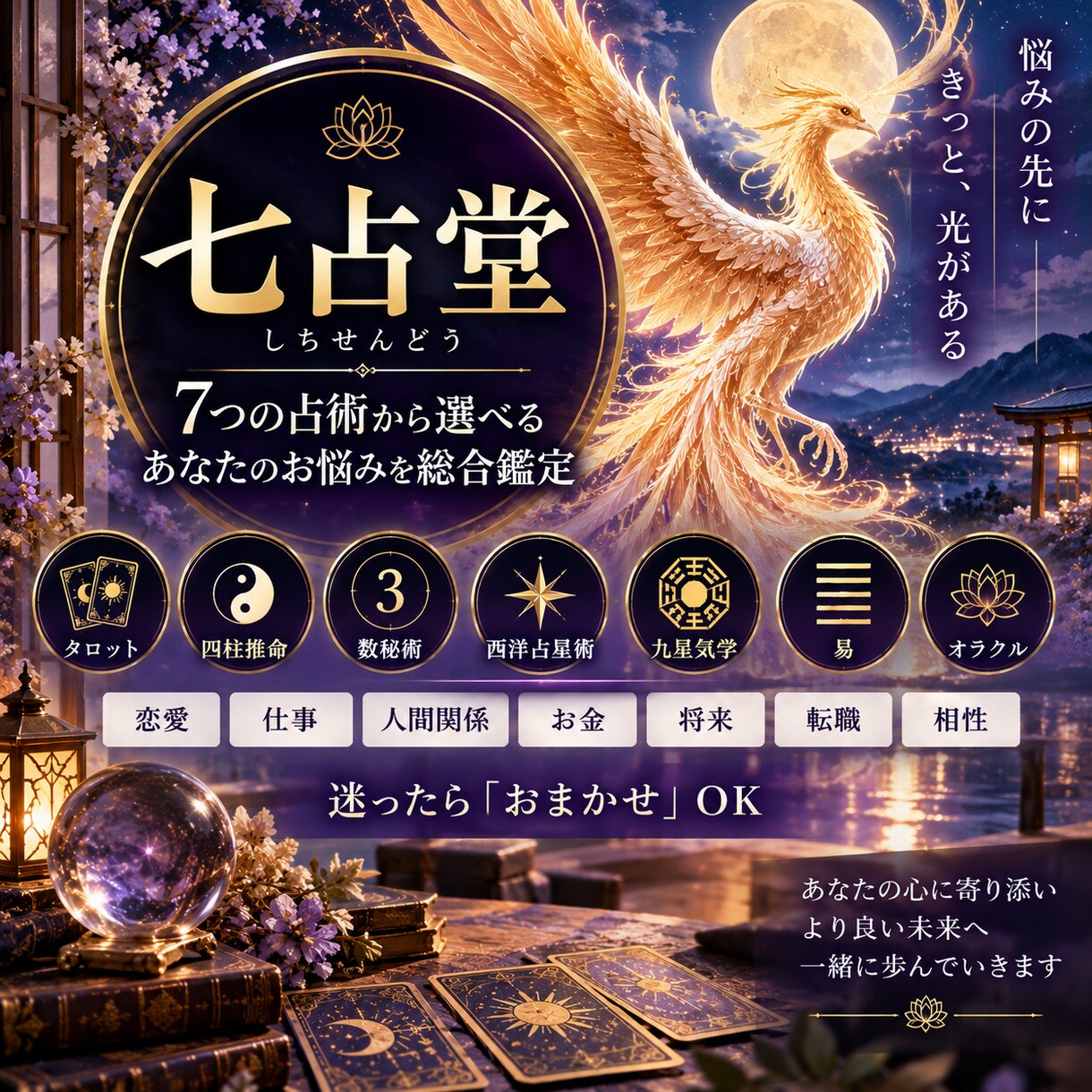 7つの占術から選んでお悩みを鑑定します 迷ったらおまかせOK！7つの占術で今必要な答えを導きます イメージ1