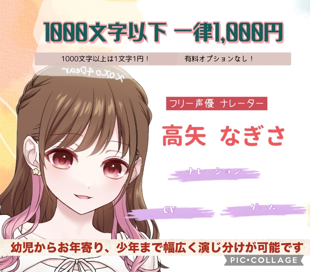 1000文字以降は1文字1円でご対応します 柔らかい声から元気系ボイスまで！理想の声を届けします♪ イメージ1