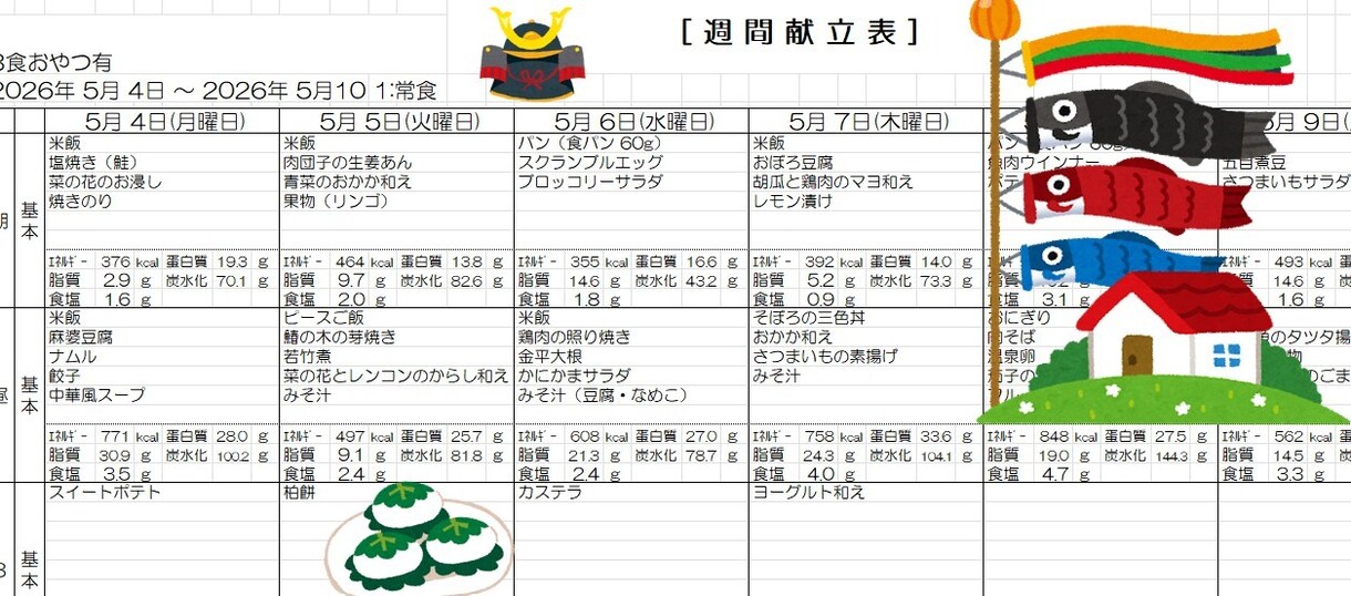 即納５月献立表・発注書をExcel納品します 高齢者施設昼間食用1ヶ月献立表発注書一式Excelで編集自由 イメージ3