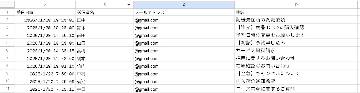 問い合わせメールをスプレッドシートへ自動転記します 脱コピペ！注文・問合せ管理を完全自動化し事務作業ゼロへ イメージ1