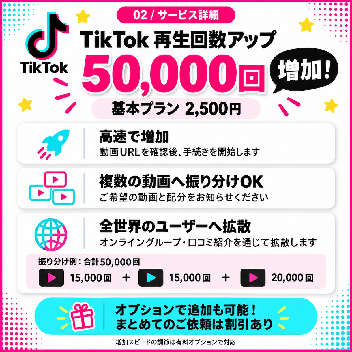 TikTok 再生回数5万回増やします 高速増加で減少無し！ゆっくり増加したい時はオプションで◎ イメージ2