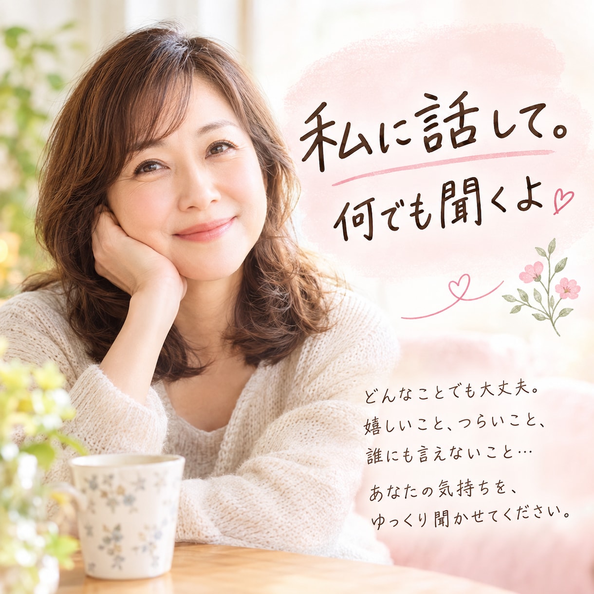 50代主婦があなたの話を聴きます 長く生きてきた経験で、全て受け止めます。なんでも話して。 イメージ1