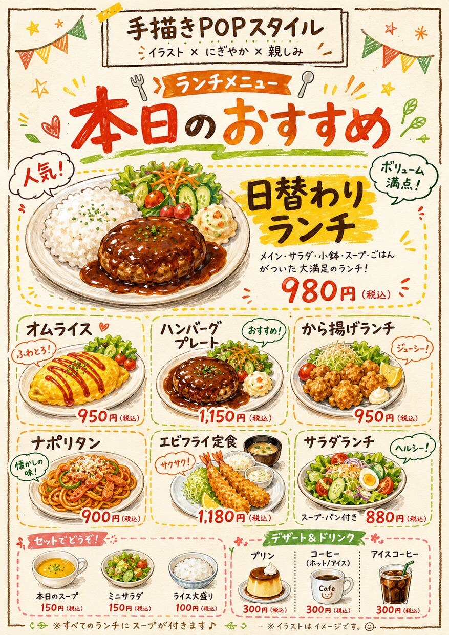 温かみあるメニュー表を作成します お店の雰囲気に合わせて選べる4スタイル イメージ8