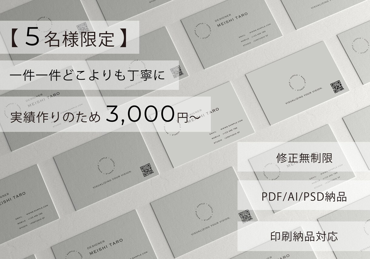 名刺デザインを3,000円〜で制作します 一件一件どこよりも丁寧に、粘り強く対応させていただきます。 イメージ1