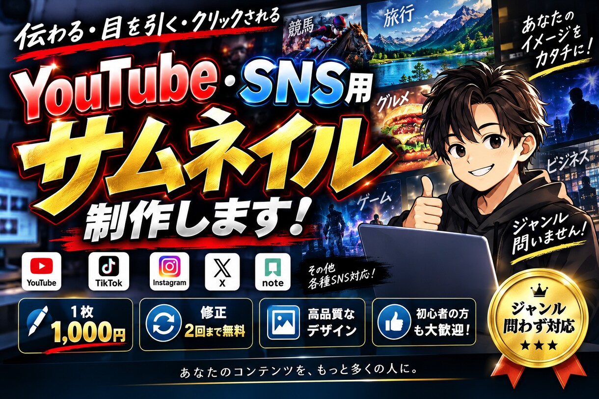 YouTube・SNS用サムネを制作します 目を引くデザインをジャンル問わず丁寧に制作 イメージ1