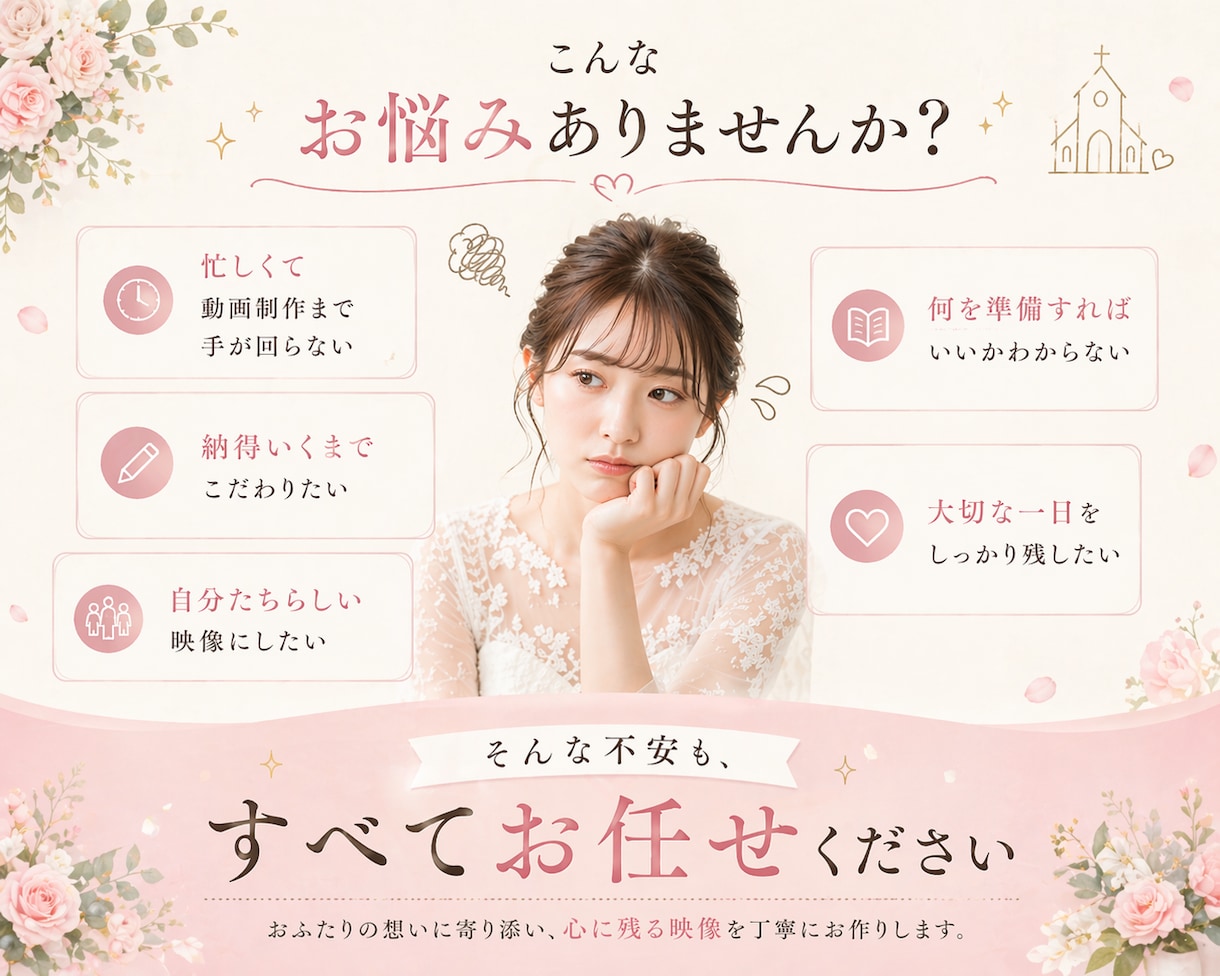 感謝の気持ちを伝えるエンドロールムービー作成します 修正無制限＆当日まで安心！初めてでも任せられる結婚式動画制作 イメージ2