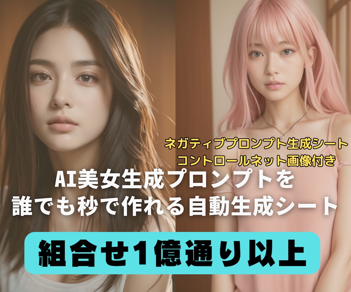 AI美女のプロンプト作成シートを提供します 初心者でも簡単、組み合わせ1億通り以上の作成エクセルシート イメージ1