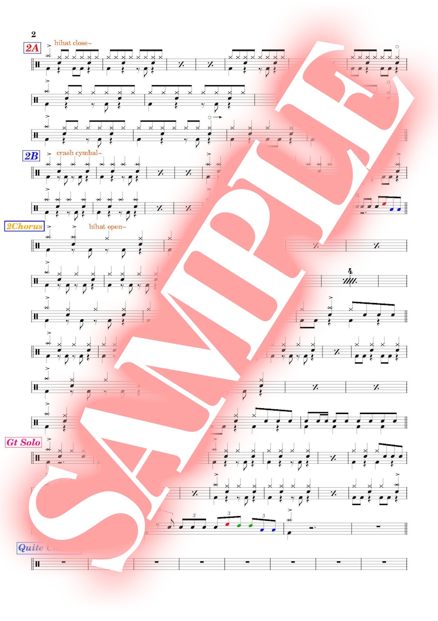 楽曲のドラム譜を作成します 既存・オリジナル曲のドラムの楽譜を製作致します。 イメージ3