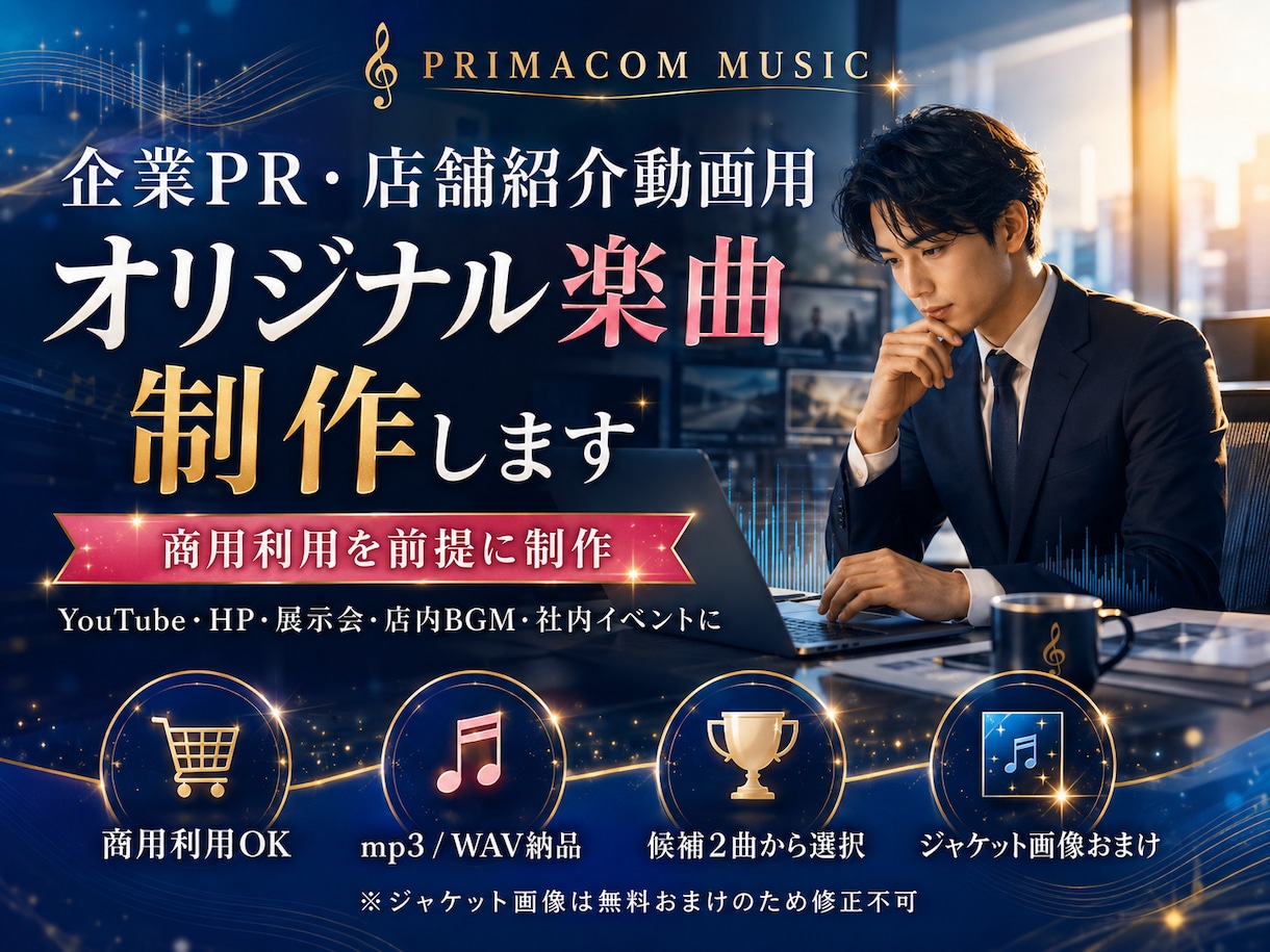 企業PR・店舗紹介動画用オリジナル楽曲を制作します YouTube・HP・店内BGMなど、商用利用を前提に制作 イメージ1